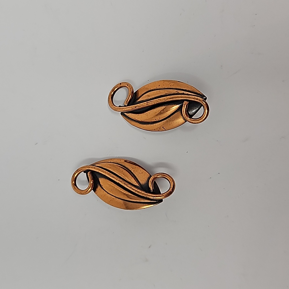 Copper Earrings Clip On Swirl Leaf